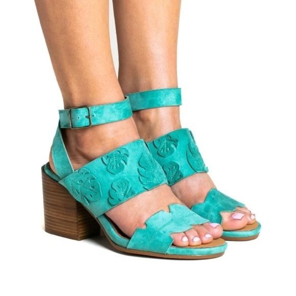 Sylven NY Botanica Suede Leather Sandal w Buckled Ankle Strap Seafoam Green sz 7